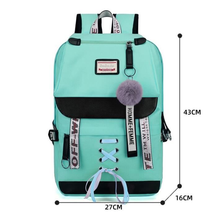123 663 Vert Canvas School Bags For Girls Teenagers Backpack
