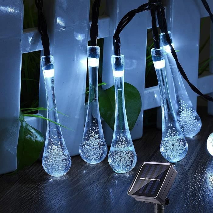 Guirlande lumineuse solaire dextérieur - 30 LED 6 1 m Goutte deau 8 modes déclairage boule de cristal u2013 Lampe de décor[1173]