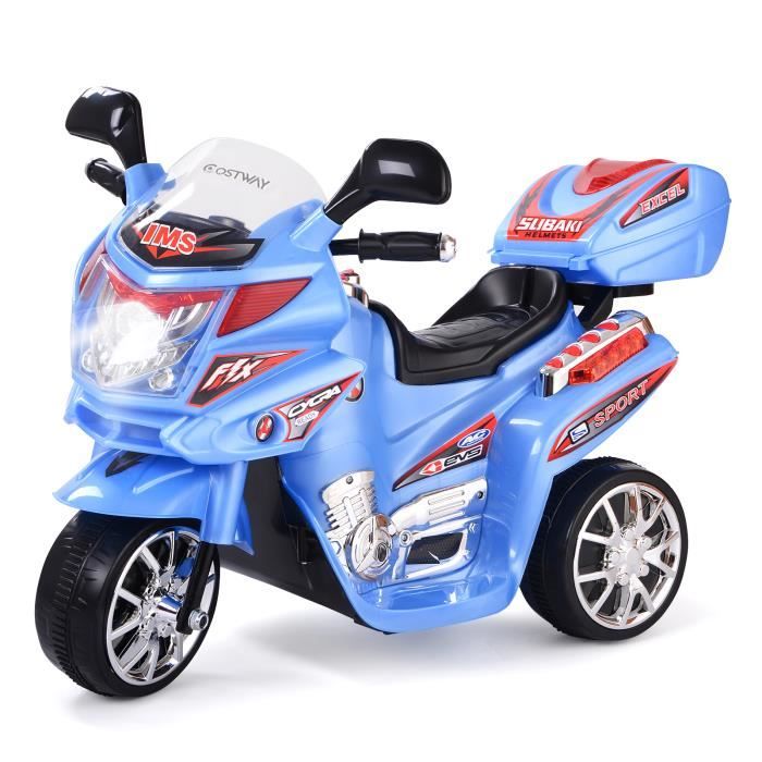 Charge Max.:25 kg Scooter à 3 Roues avec Boîte de Rangement 82 x 36 x 52,5 cm Fonctions Lumineuses et Sonores Bleu 3 km//h COSTWAY Moto Électrique 6V pour Enfants 3-7 Ans