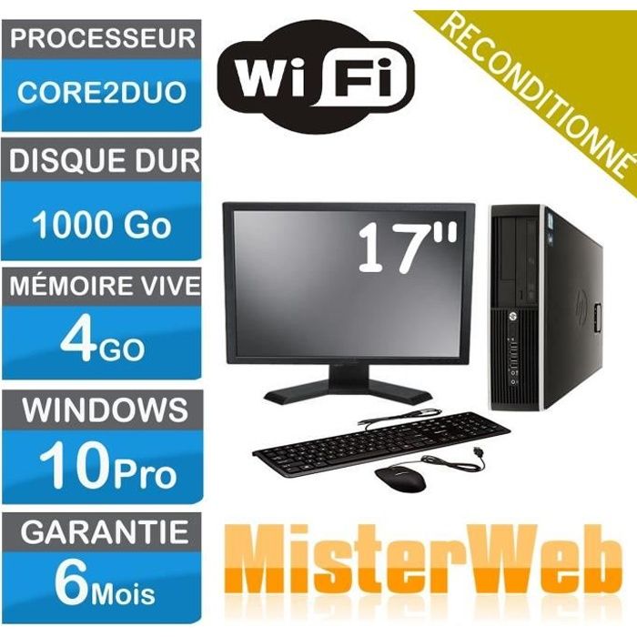 Ordinateur de Bureau complet core2duo 1000 Go HDD 4 Go Ram Win10 écran 17 WIFI EN VRAC selon modèle disponible. DELL HP LENOVO - Dell