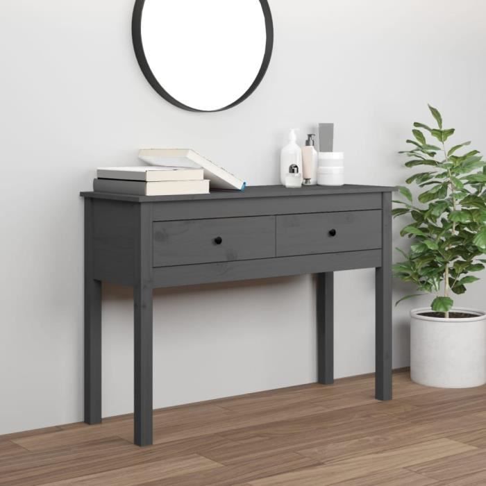 famirosa table console gris 100x35x75 cm bois massif de pin-616