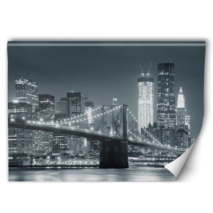 Papier Peint Photo Mural 368x254cm Pont de Brooklyn New York Noir et Blanc