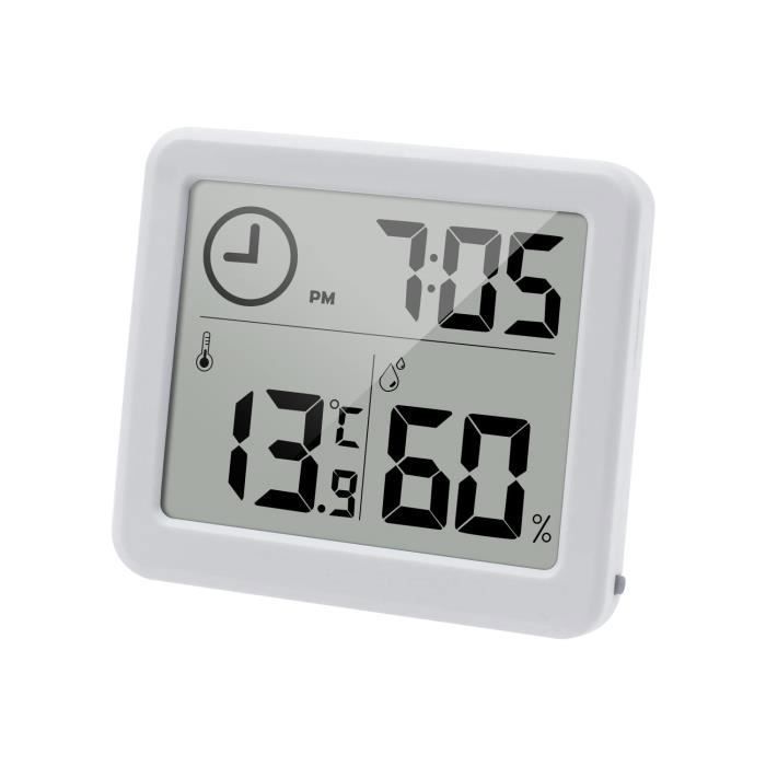 Comparer les prix de Digital LCD Thermomètre Hygromètre Intérieur, Thermomètre Numérique de Bureau Portable, avec Horloge