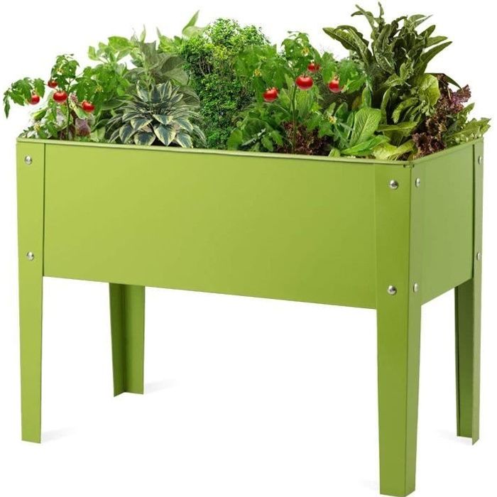 BaraSh Jardinière Surélevée Anthracite 160x80x77 Cm - Acier Galvanisé Sur Pieds Pour Terrasse