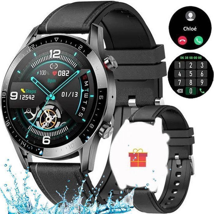 BKOHJAJI Montre Connectée Femme Homme IP68, Avec Écran AMOLED 1,43"/Appels Bluetooth 5.3 Montre Connectée Femme, 130+Sportifs/Fréquence Cardiaque/SpO2/ Sommeil Moniteur Smartwatch (Doré