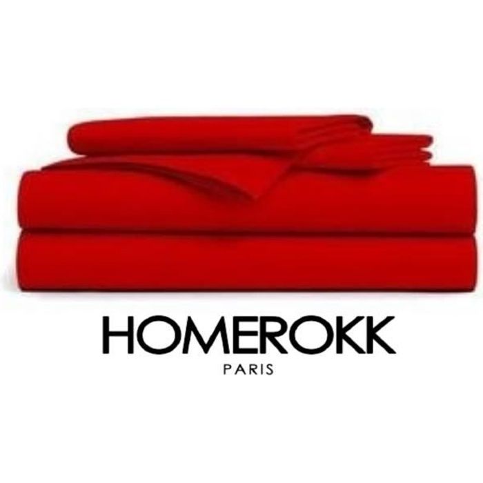 HOMEROKK Drap Plat - ROUGE VIF - 180x290cm - 100% coton - 57 fils/cm - Lavable en machine 