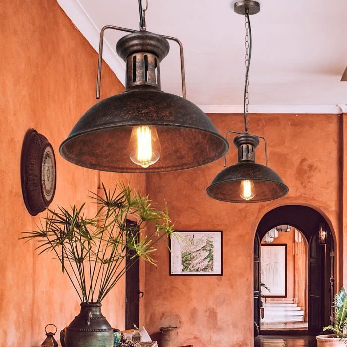 IDEGU 2PCS Rétro Lustre Suspension Fer Forge Industrielle Plafonnier Luminaire Style Vinatge avec Chaîne de Fer Noir pour Salon
