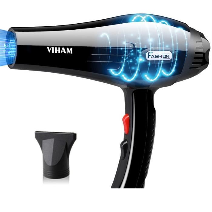 Sèche-cheveux Professionnel Ionique 2000W - 3 Vitesses, 3 Embouts - Puissant, Soins Cheveux - Neuf