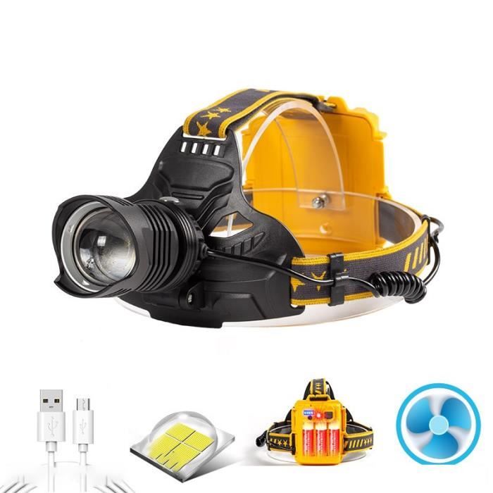 Lampe Frontale LED Rechargeable Puissante - Noire, Pour Pêche, Camping, Randonnée, Chasse