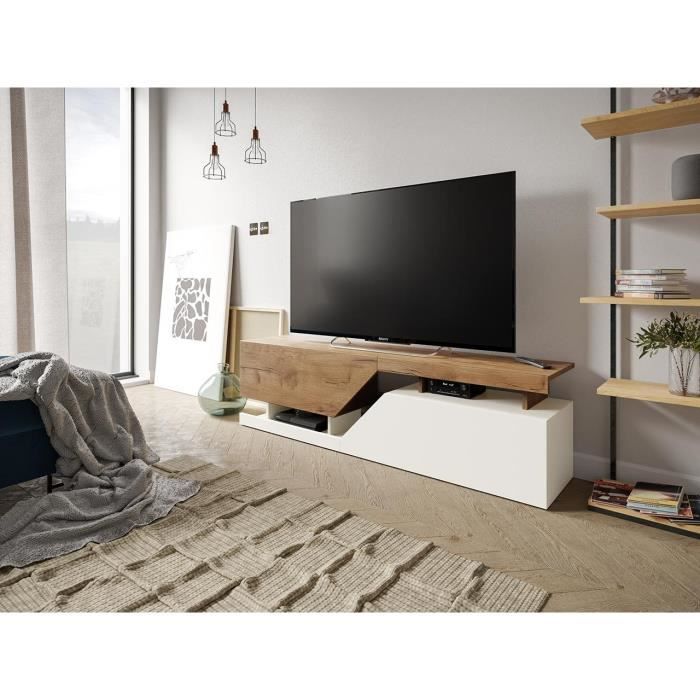 Meuble TV nesezi - bois et gris - 160 cm - style industriel Couleur - Bois / Blanc