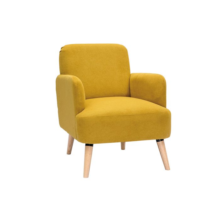 Miliboo - Fauteuil scandinave en tissu effet velours jaune moutarde et bois clair ISKO