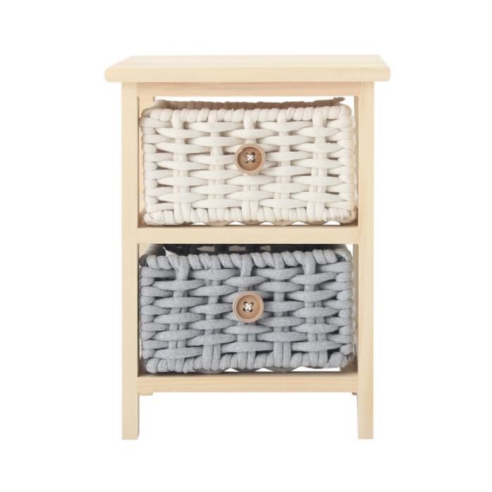 commode 2 tiroirs en bois de pin rustique cotton beige gris - mobili rebecca - chambre
