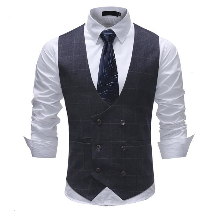 Gilet Costume Homme Coupe Ajustée Col V Sans Manches Boutons - Style Business Décontracté