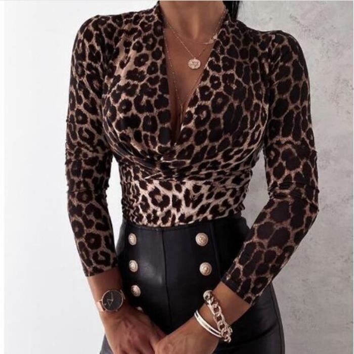 Chemise Col V Imprimé Léopard Taille Haute