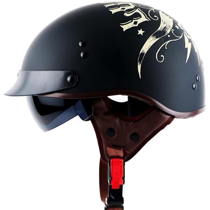 Casque De Moto Casques Bols Demi, Dot/ECE Homologué Casques Jet Avec Boucle Réglable Dégagement Rapide, Casques Vintage À Face Ouverte Pour Cruiser Chopper Cyclomoteur 1,M=57-58CM