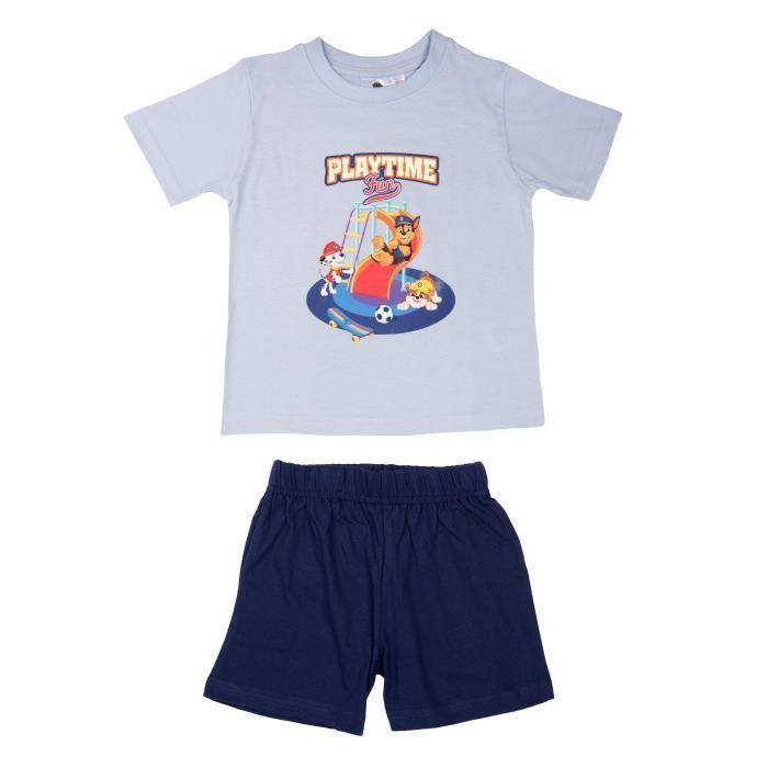 Pyjama Garçon Paw Patrol : La Pat’ Patrouille - Ensemble T-Shirt Manches Courtes Et Short En Coton Doux, Parfait Pour L'Été