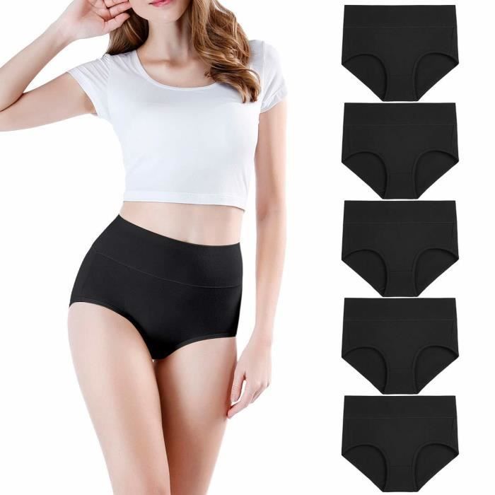 Lot De 5 Culottes Femme Taille Haute - 95% Coton, Stretch - Confortable, Doux, Sans étiquette