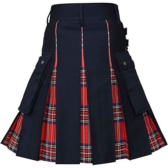 Kilt écossais pour homme - Traditionnel écossais - Denim - Tartan irlandais - Kilt moderne(Rouge)