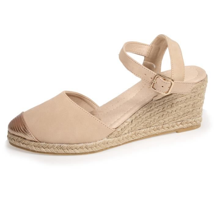 espadrilles à talon et bout fermé nude femme - isotoner - confortable et féminine - dessus synthétique