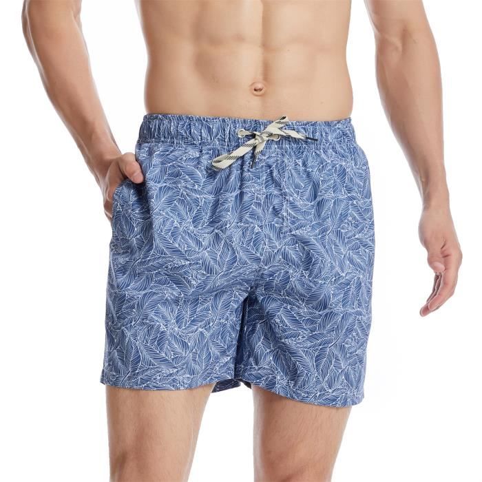 Short De Bain Homme Long - Tissu Séchage Rapide, Imprimé Hawaïen - Pour Plage, Piscine, Surf - Taille élastique Avec Cordon