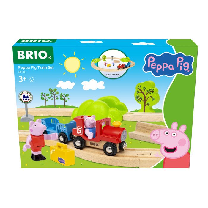 BRIO World 36123 Circuit Peppa Pig Coffret complet 18 pièces avec figurines Peppa Pig et George Circuit de train en bois dès