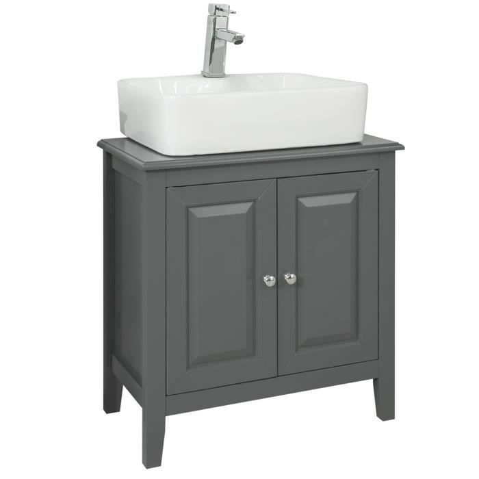 sobuy frg202-dg meuble sous-lavabo dessous de lavabo ou evier meuble de salle de bain vasque à 2 étages et 2 portes - gris