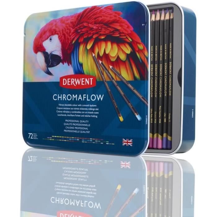 Derwent Chromaflow Boîte de 72 Crayons de Couleurs, Mines Tenes de 3,5 mm, Faciles à Estomper