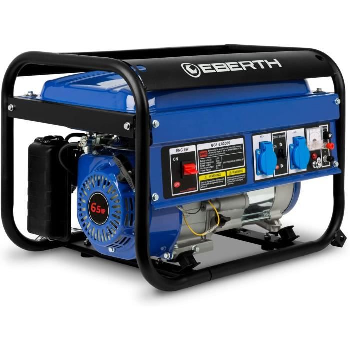 Groupe Électrogène EBERTH 750W - Générateur Essence Portable 2CV, 230V Et 12V, Léger 15kg