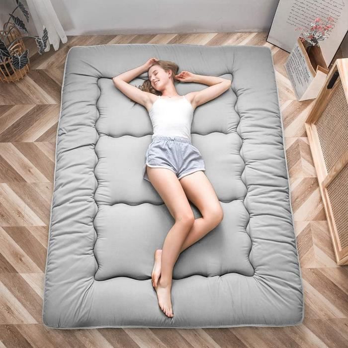 Matelas Futon Japonais 5cm Épaisseur - 180x200cm Blanc, Portable Enroulable Pour Sol Camping