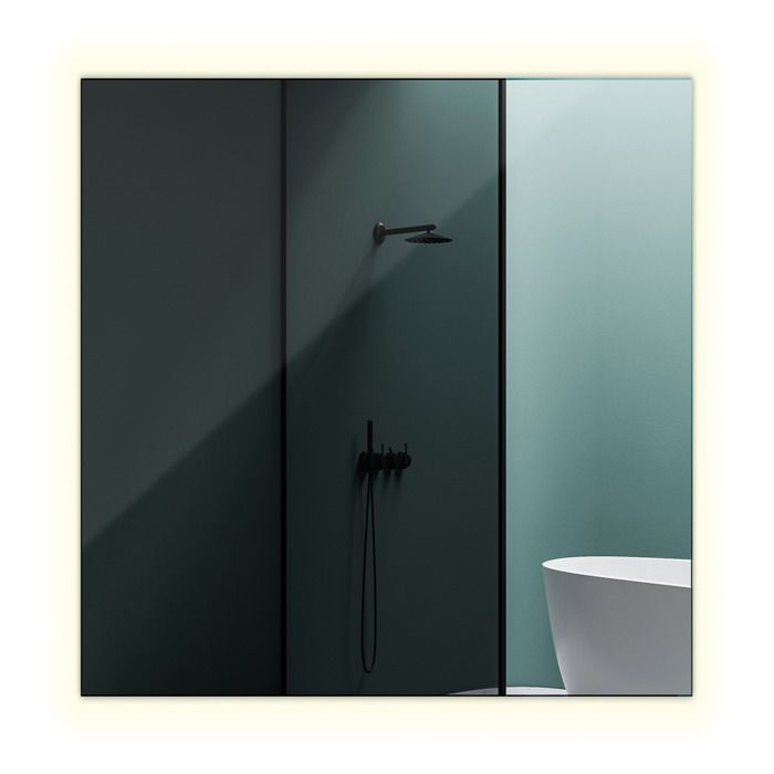 Miroir LED mural carré moderne 50 x 50 cm lumière chaude
