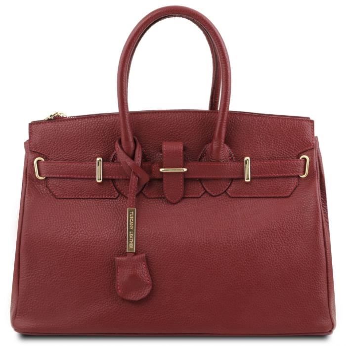 tuscany leather - tl bag - sac à main pour femme avec finitions couleur or - rouge (tl141529)