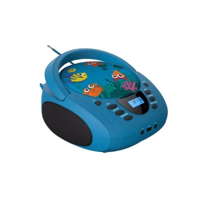 Lecteur - Radio CD - USB WeKids: FM, Lecteur CD/CD-R/CD-RW/MP3, RMS2*2W, entrée Aux et Micro, modèle Mer