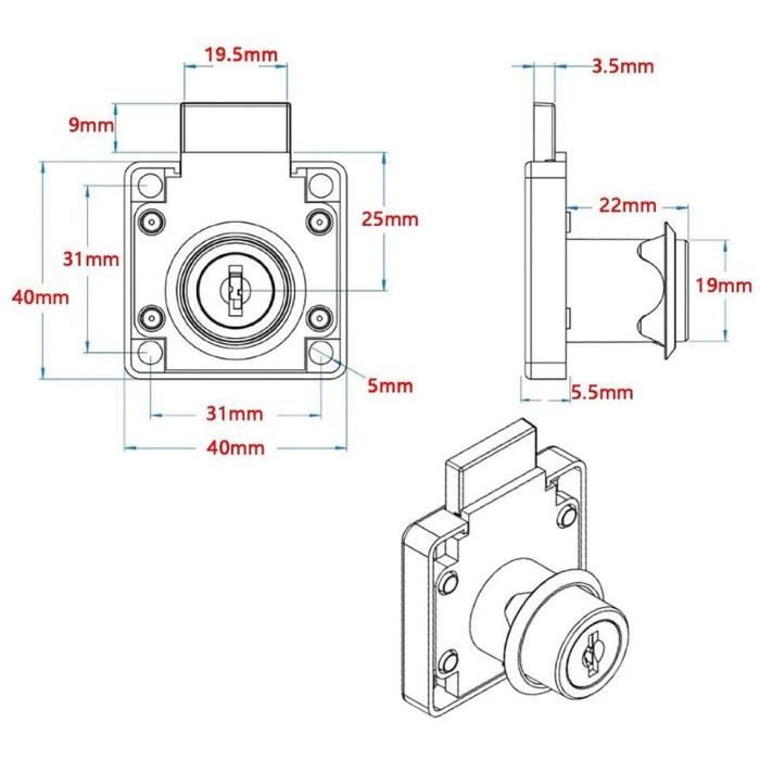 Serrure Batteuse Boite Aux Lettres Casier Tiroir 2 Clés Métal Taille - Foto 9