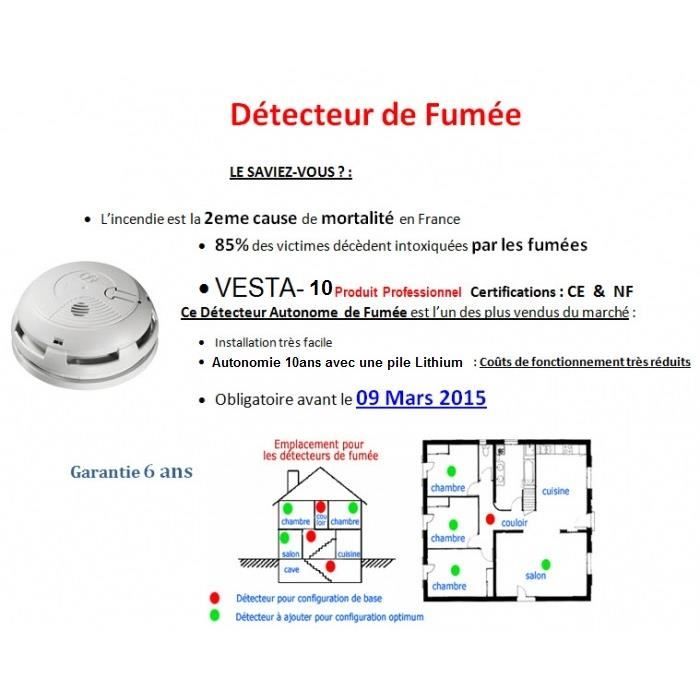 Detecteur de fumée Vesta 10 (avec pîle lithium) - Cdiscount Bricolage