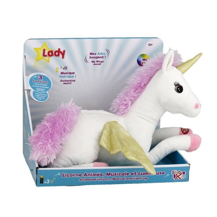 Peluche Lady licorne lumineuse et musicale