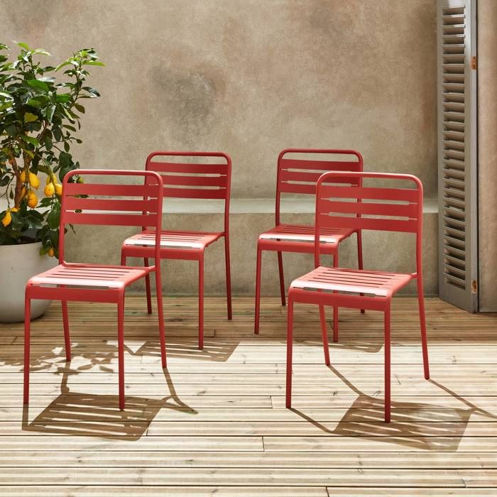 4 Chaises De Jardin Empilables Amopatio - 62x67x96 Cm, Métal Et Textilène, Marron