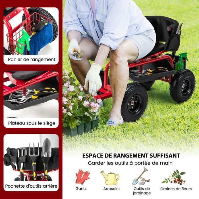 COSTWAY Rollsitz mit Rollen, 360 ° drehbar höhenverstellbar, Mobiler Gartensitz Outdoor Gartenhocker, bis 150 kg, Gartenrollsitz Metall, für Gartenarbeit & Autopflege, Grün