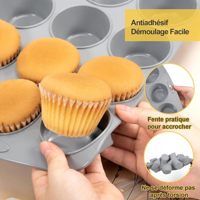 Lot De 2 Moules à Muffins En Silicone - 24 Mini Cavités Sans BPA, Anti-adhésif Parfait Pour Cupcakes Et Brownies