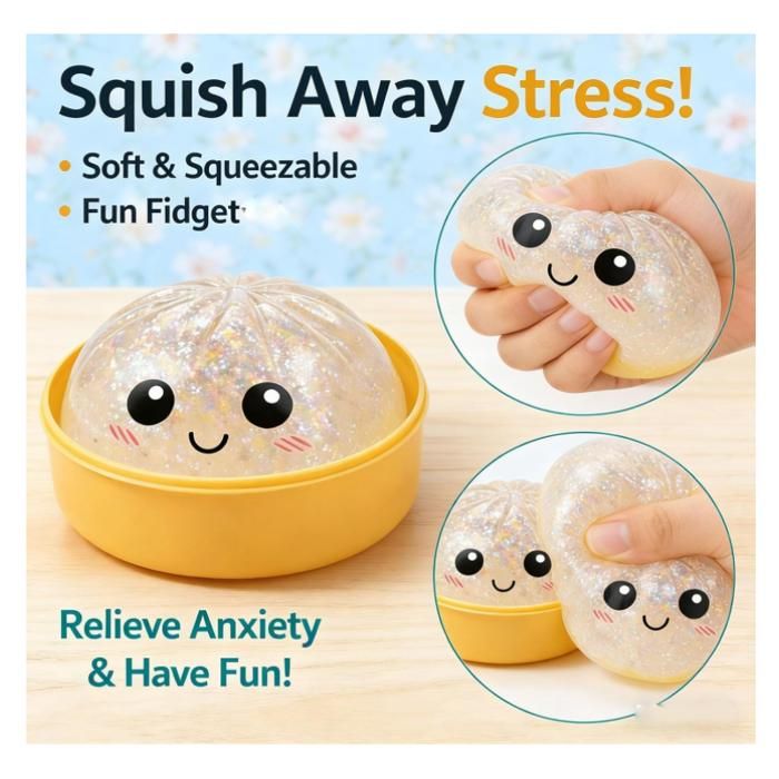 Dumpling Squishy Pailleté – Jouet Anti-stress En Forme De Boulette, Avec Ou Sans Panier Vapeur, Arc-en-ciel, Rebond Lent