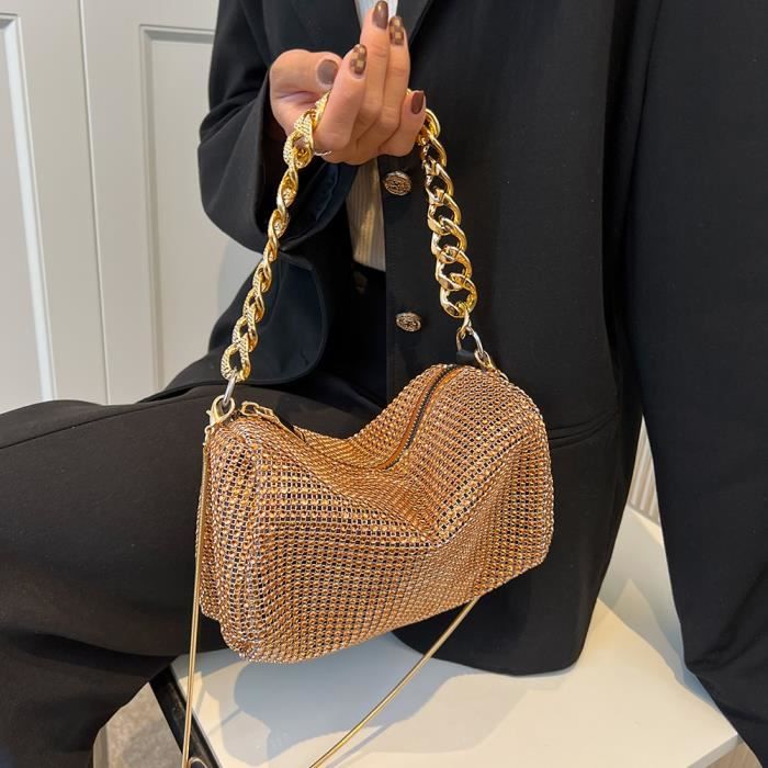 Or sac a main a strass brillants sacs a bandouliere Fashion avec chaine en diamant nouveaux petits fourre Cdiscount Bagagerie Maroquinerie