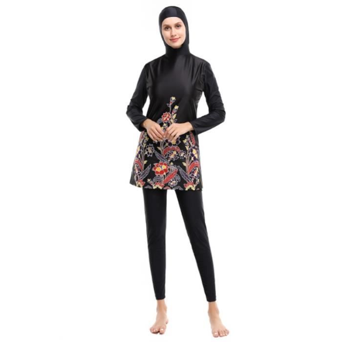 Noir 3XL Maillot de bain imprim arabe pour femme musulmane couverture compl te capuche pantalon en Y