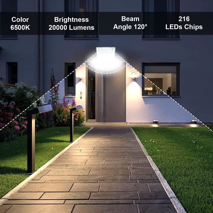 YIQIBRO Projecteur LED Extérieur 200W, 20000LM IP67 Imperméable Spot LED  Exterieur, 7000K Blanc Froid Éclairage de Sécurité Extérieur Pour Jardin,  Garage, Terrasse, Square, Usine : : Luminaires et Éclairage