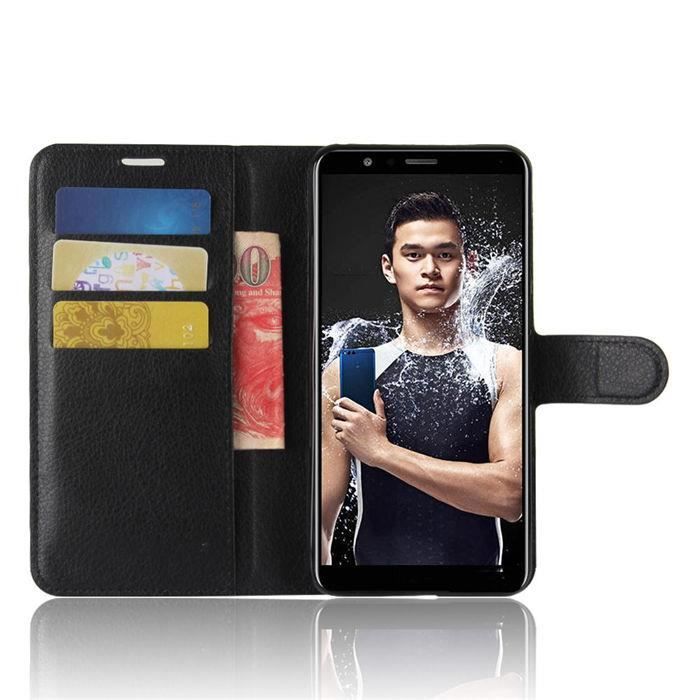 Pour Huawei Honor 7X Etui a rabat Housse Solid Couleur PU Cuir Portefeuille Pochette Protection Noir Cdiscount Telephonie