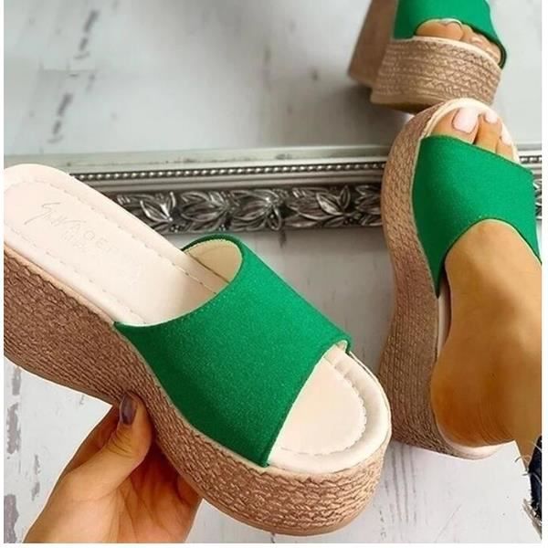 Sandales compensees pour femmes ECELEN Talon 9cm Vert Bride