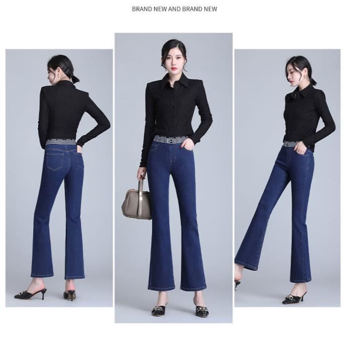Jeans Bootcut Femme INSFITY Taille Elastiquee Bleu fonce Taille Haute