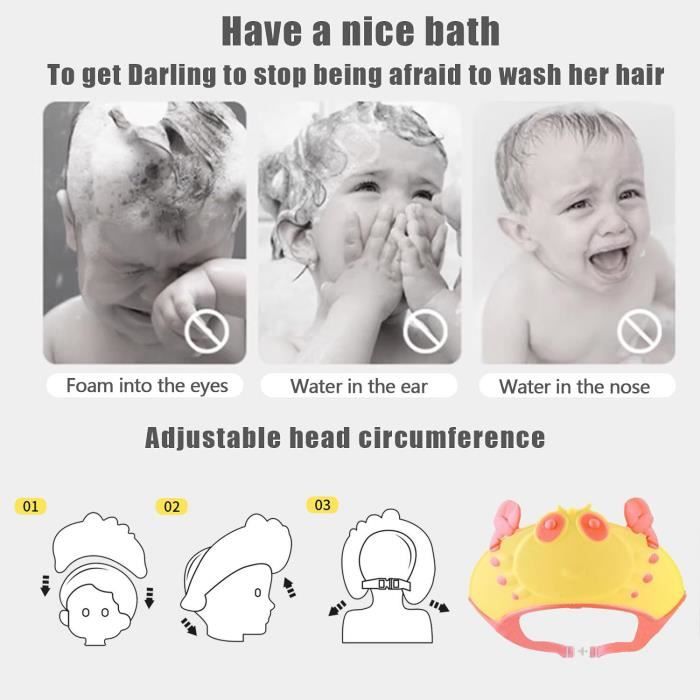 Bonnet De Douche Et Visière De Bain Pour Bébé - Protège Les Yeux Et Les Oreilles, Taille Ajustable, Avec Gobelet De Rinçage Inclus