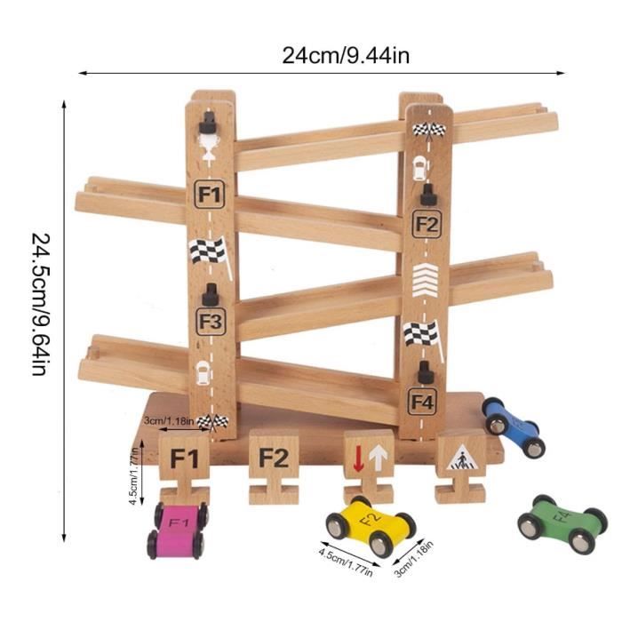Rampe De Voitures En Bois TOP BRIGHT – 4 Rampes + Parking + 4 Voitures – Cadeau 1-2 Ans, Sans BPA