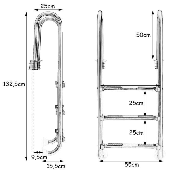 Échelle De Piscine COSTWAY 3 Marches - Acier Inoxydable Anti-dérapant Pour Piscine Enterrée