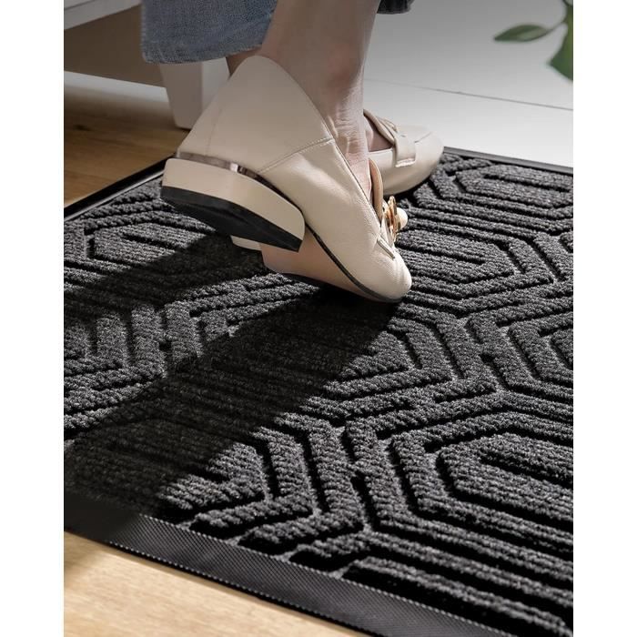 Paillasson Antidérapant Lavable 110x120 Cm - Tapis D'Entrée Intérieur/Extérieur - Noir Élégant