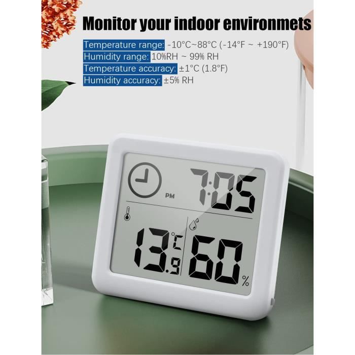 Thermomètre Hygromètre Intérieur avec Haute Précision, Numérique LCD  Moniteur Température et Humidité, Indicateur du Niveau de